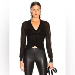 Veronica Beard Sheer Black Linen Blend Soren Twist Front Sweater